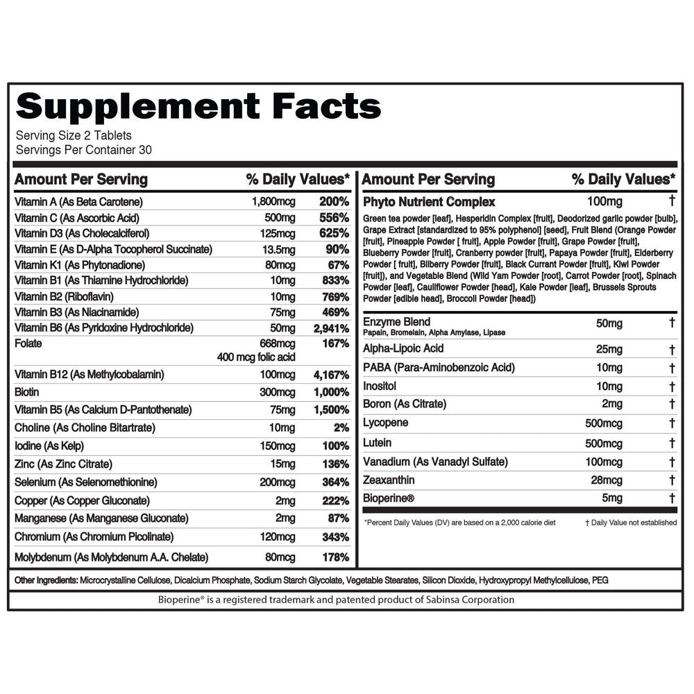 Close-up of EVL multivitamin tablets