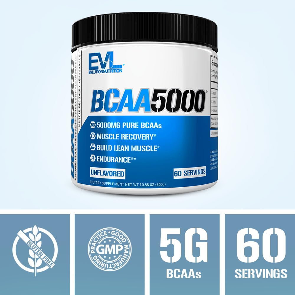 Tub of EVL BCAA5000 BCAA amino acids powder unflavored