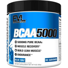EVL BCAAs amino acids powder Blue Raz 5g serving with scoop