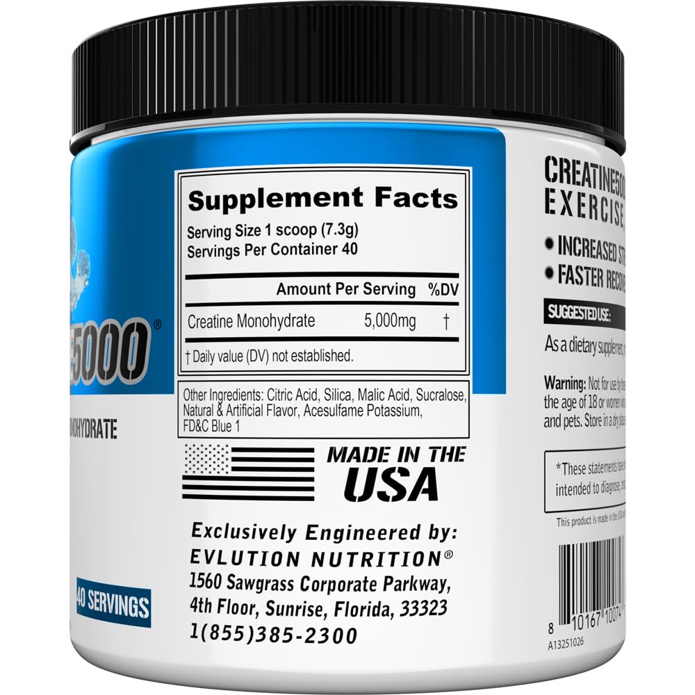 EVL Creatine5000 Blue Raz canister with scoop