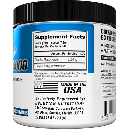 EVL Creatine5000 Blue Raz canister with scoop