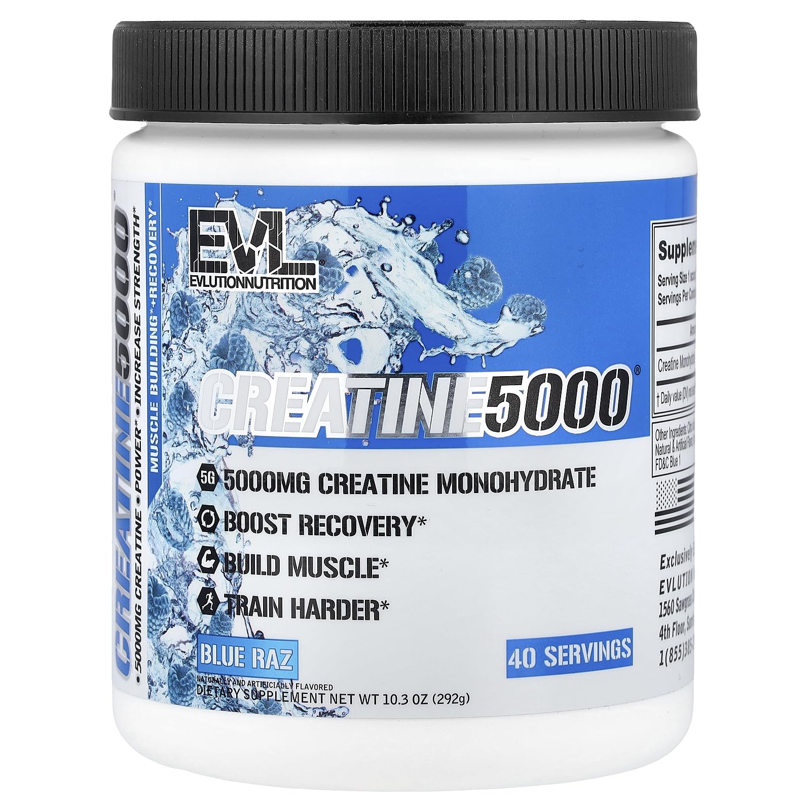 Serving scoop with EVL Creatine5000 Blue Raz label
