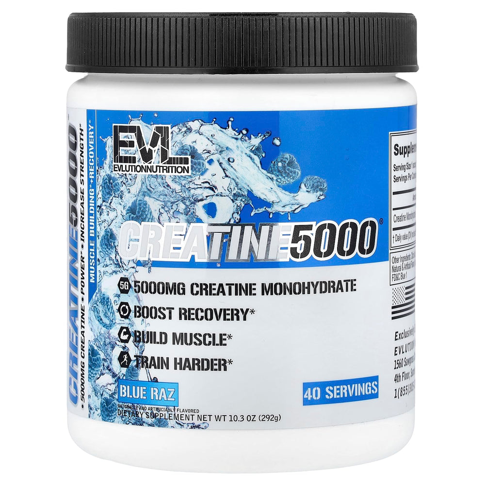 Serving scoop with EVL Creatine5000 Blue Raz label