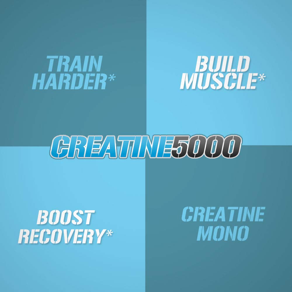 Back view of EVL Creatine5000 packaging indicating 100 servings