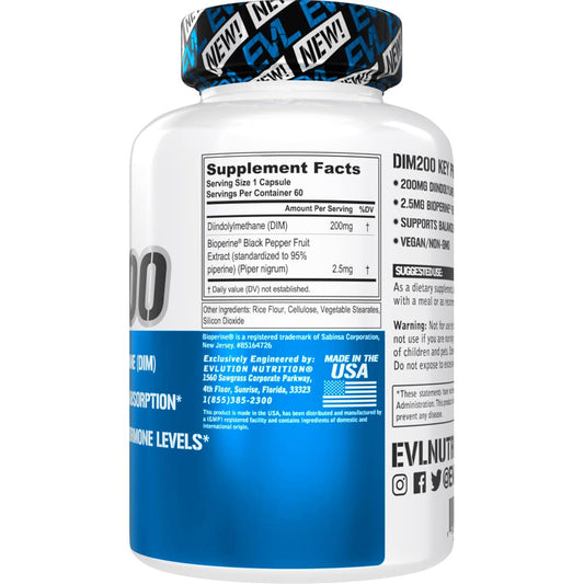 DIM 200mg with Bioperine DIM Plus supplement capsules with label