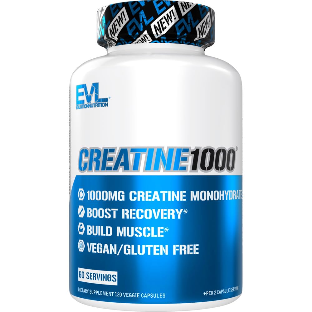 EVL Pure Creatine Monohydrate 1000mg capsules front label