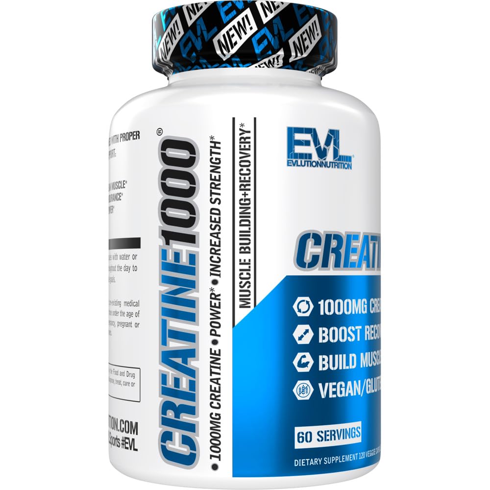 Pack shot of EVL Pure Creatine Monohydrate 1000mg capsules
