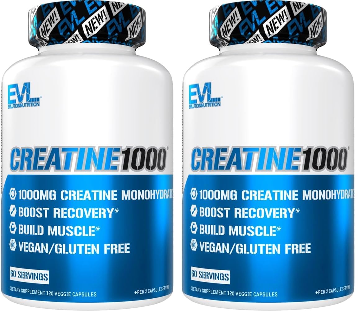 EVL Creatine Monohydrate 1000mg capsules bottle label