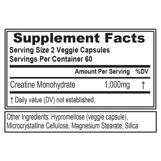 Close-up of EVL 1000mg creatine monohydrate capsules