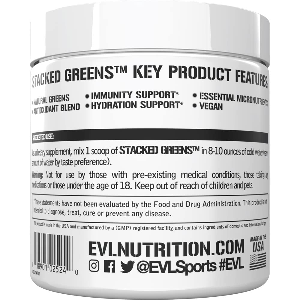 Vegan and GMO-free Stacked Greens 30 servings label