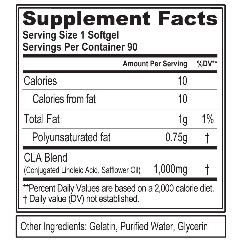 CLA 1000mg pills bottle showing usage directions