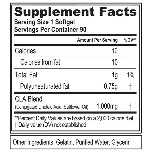 CLA 1000mg pills bottle showing usage directions
