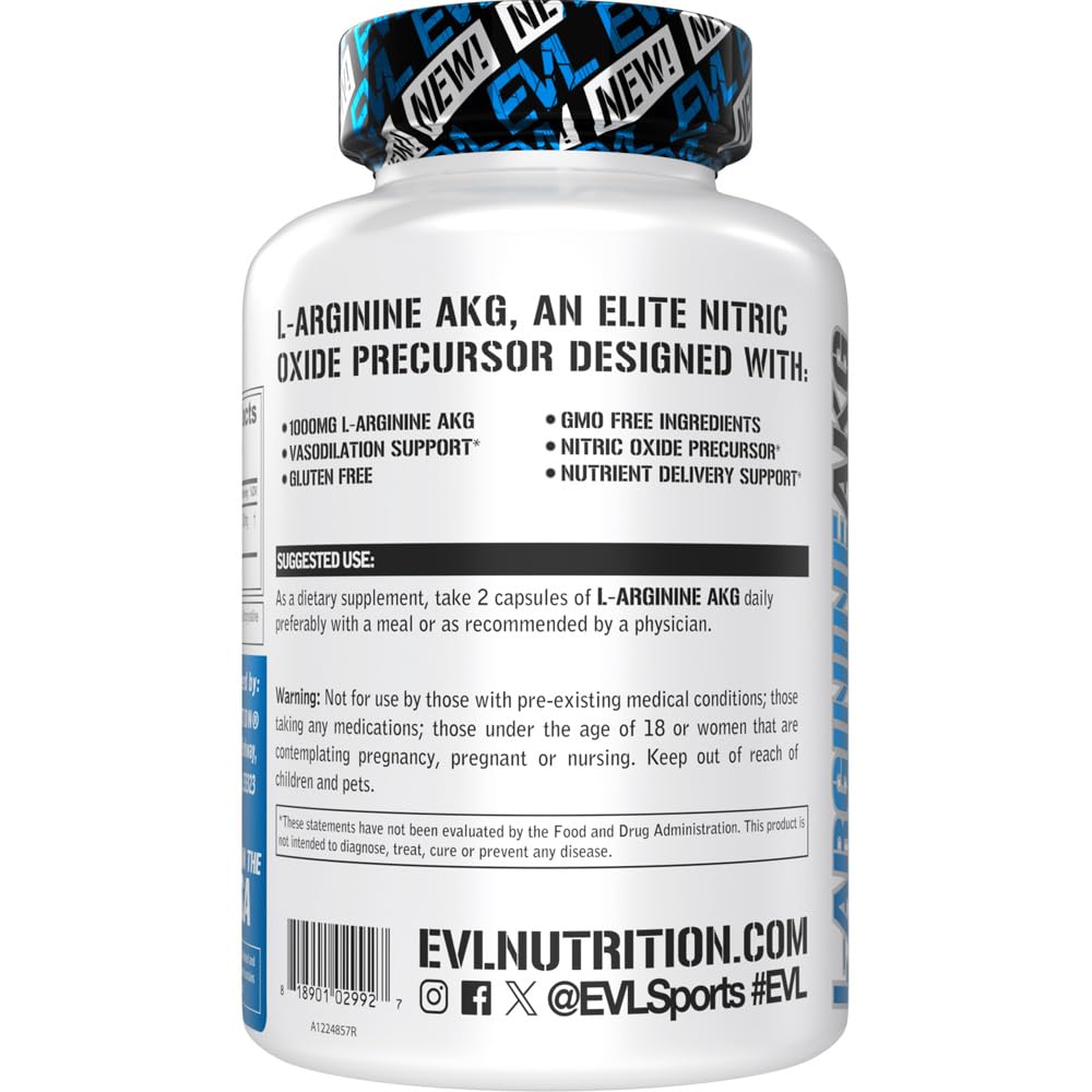 Nutrition facts panel for EVLUTION L-Arginine AKG