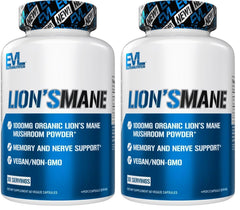 EVL Lion’s Mane mushroom supplement bottle with capsules
