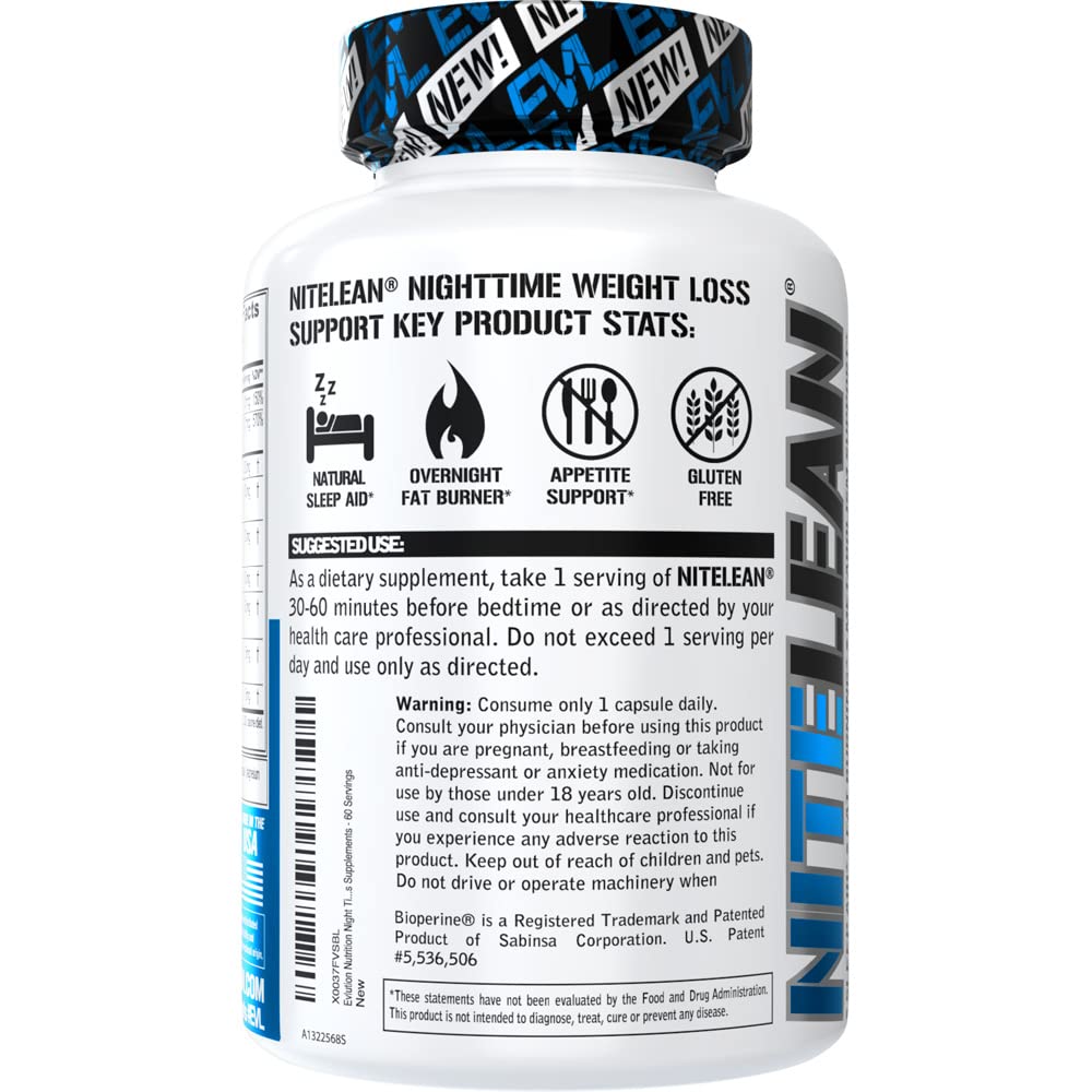 NiteLean Night Time Fat Burner packaging and sleep-support ingredients