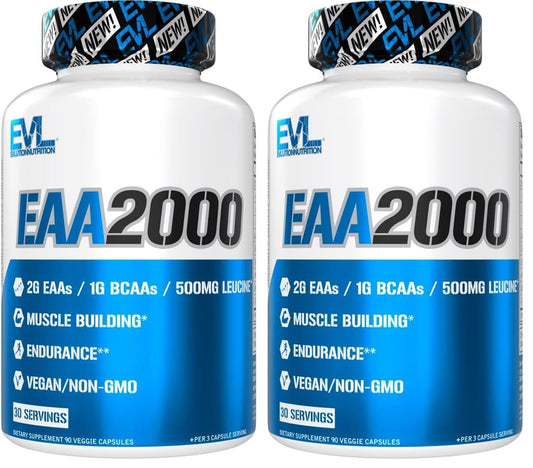 Evlution Nutrition EAA2000 bottle and capsules - front view