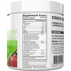 Evlution Stacked Greens powder texture close-up highlighting natural ingredients