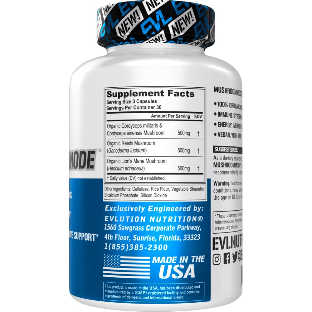 Mushroom capsules for brain support featuring Lions Mane, Cordyceps, and Reishi