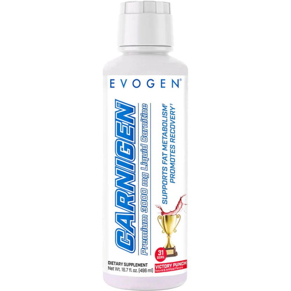 Evogen Carnigen Liquid L-Carnitine bottle with droplet applicator on white background
