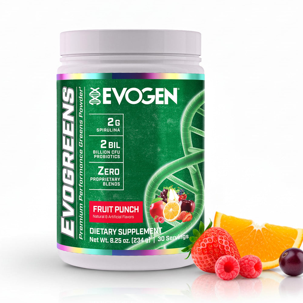 Evogen Evogreens Fruit Punch Greens Powder front view jar