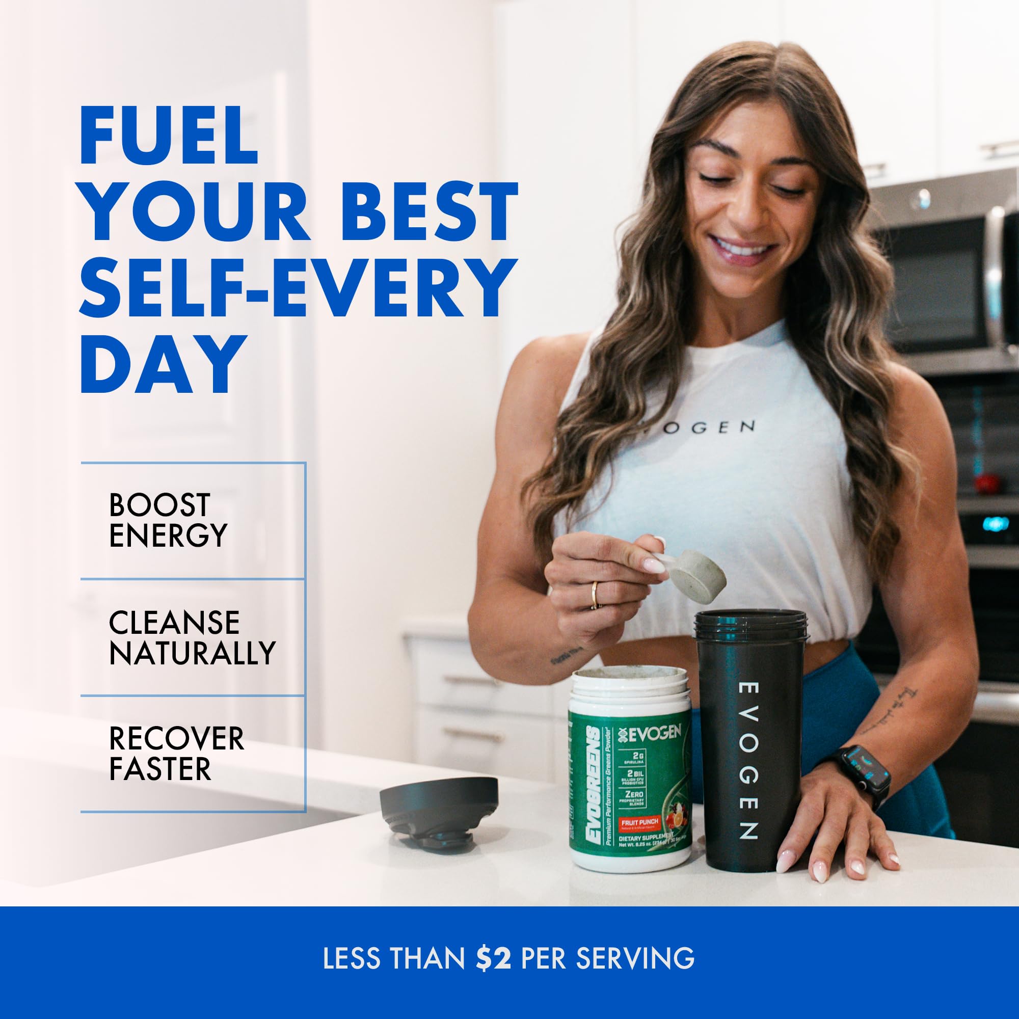 Evogreens packaging showing 30 servings label