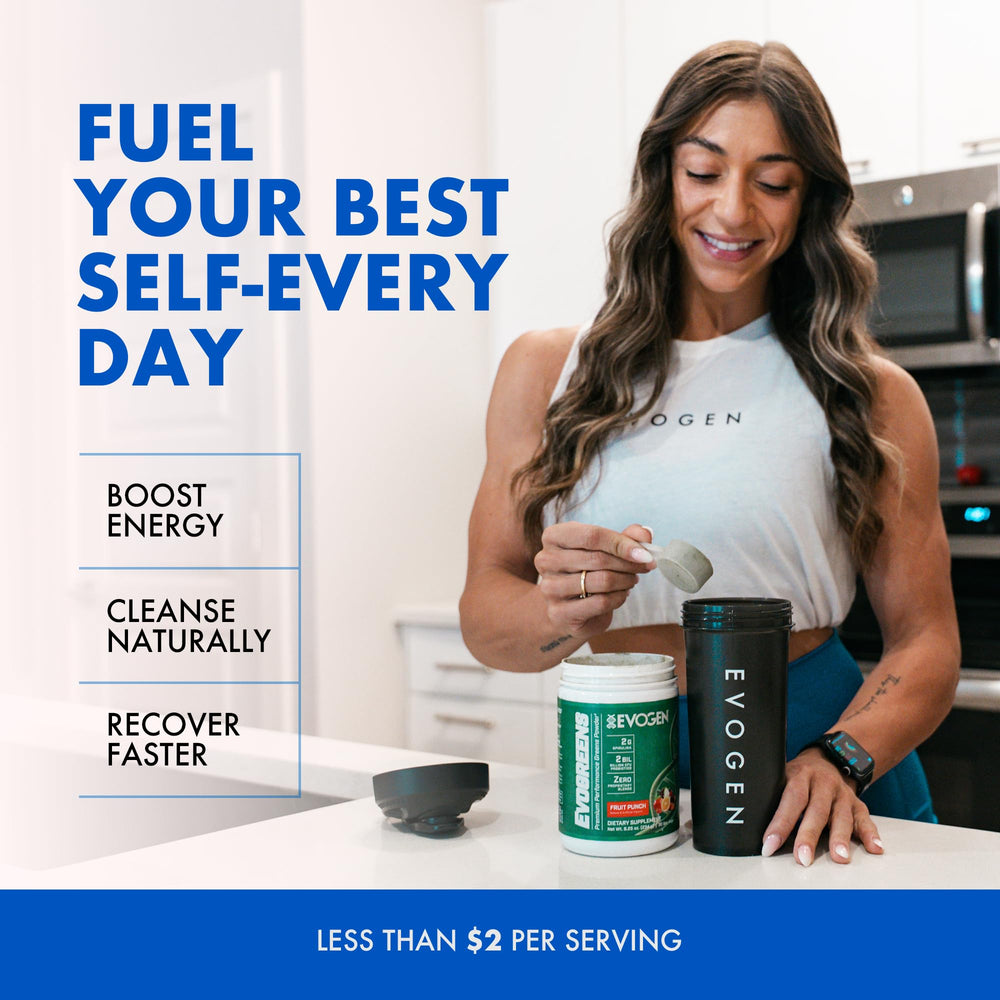 Evogreens packaging showing 30 servings label