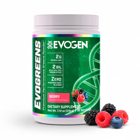 Evogen Evogreens Berry Greens powder bottle label