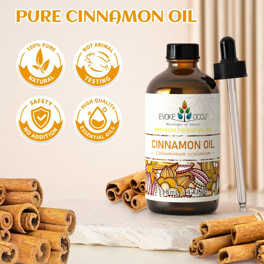 Room-filling warm cinnamon aroma from a diffuser.