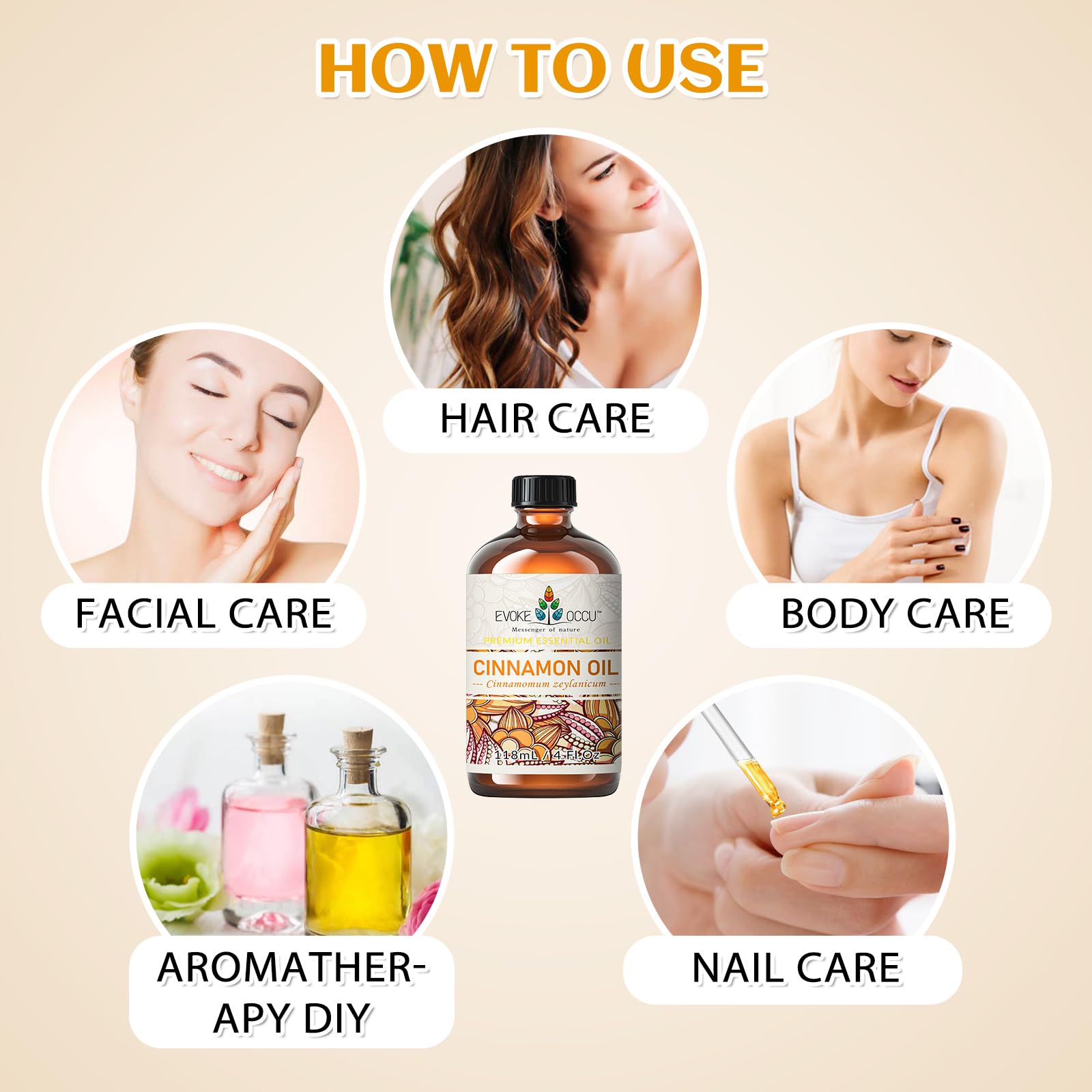 Cinnamon essential oil added to skincare for glow.