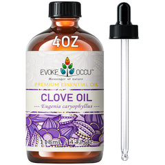 Amber glass bottle of EVOKE OCCU Clove Oil for teeth and gums
