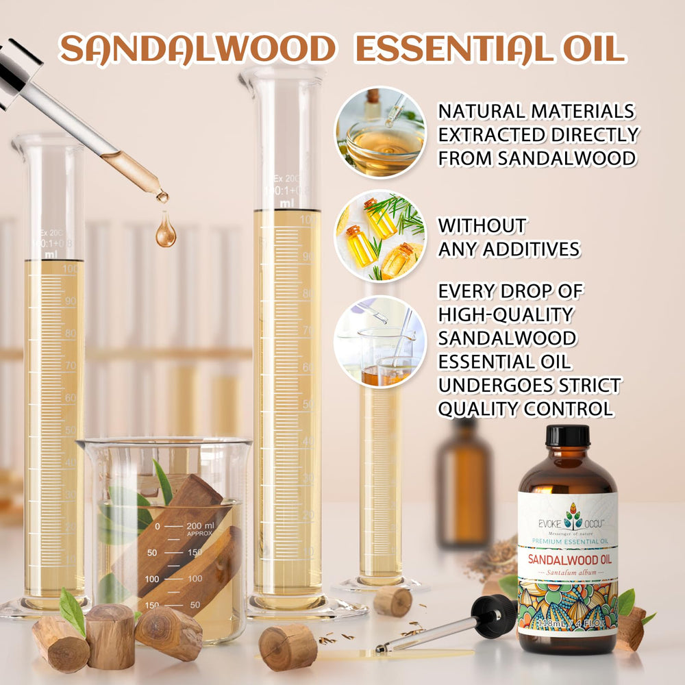 Arrangement of sandalwood oil with wooden dropper