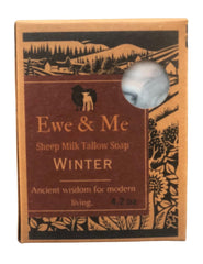 Ewe & Me WINTER sheep milk soap bar 4oz in view, gentle cleansing from natural ingredients.