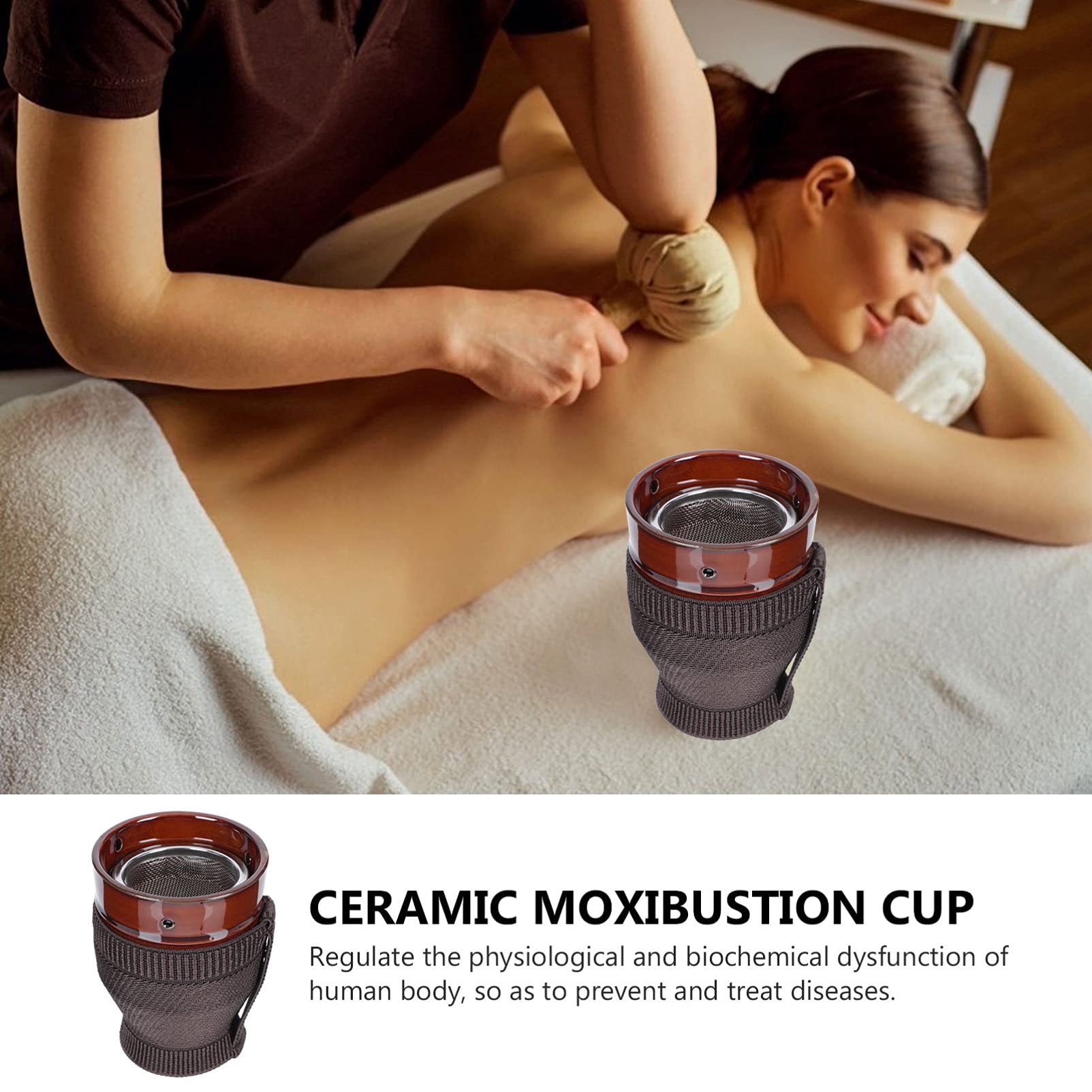 Brown ceramic moxa burner cup with heat-insulation net