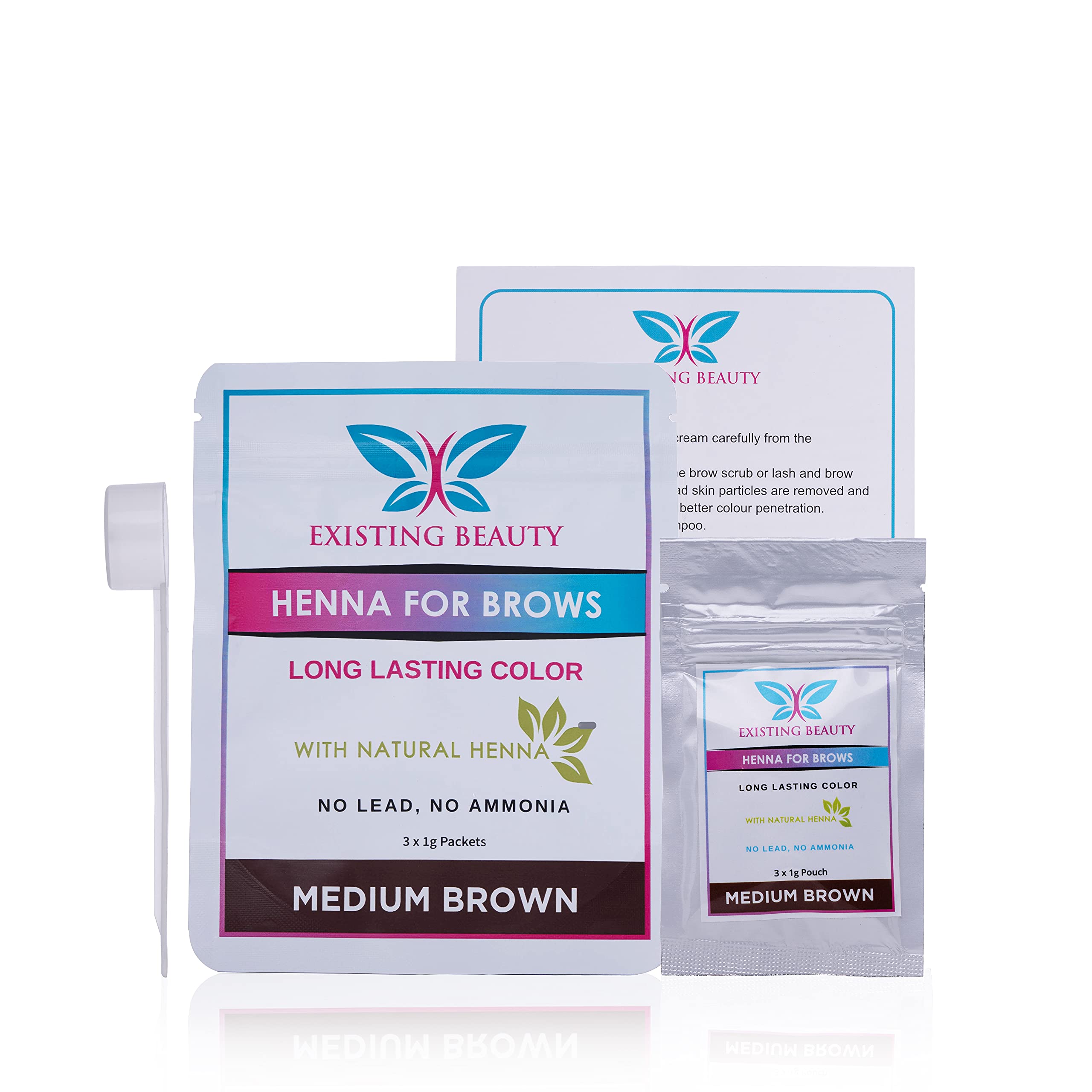 Existing Beauty medium brown henna packets 3x1g for consistent brow tint results