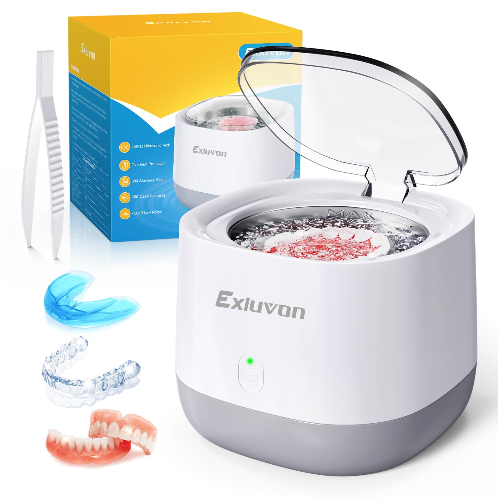 Exluvon Ultrasonic Retainer Cleaner 45kHz 250ml front view
