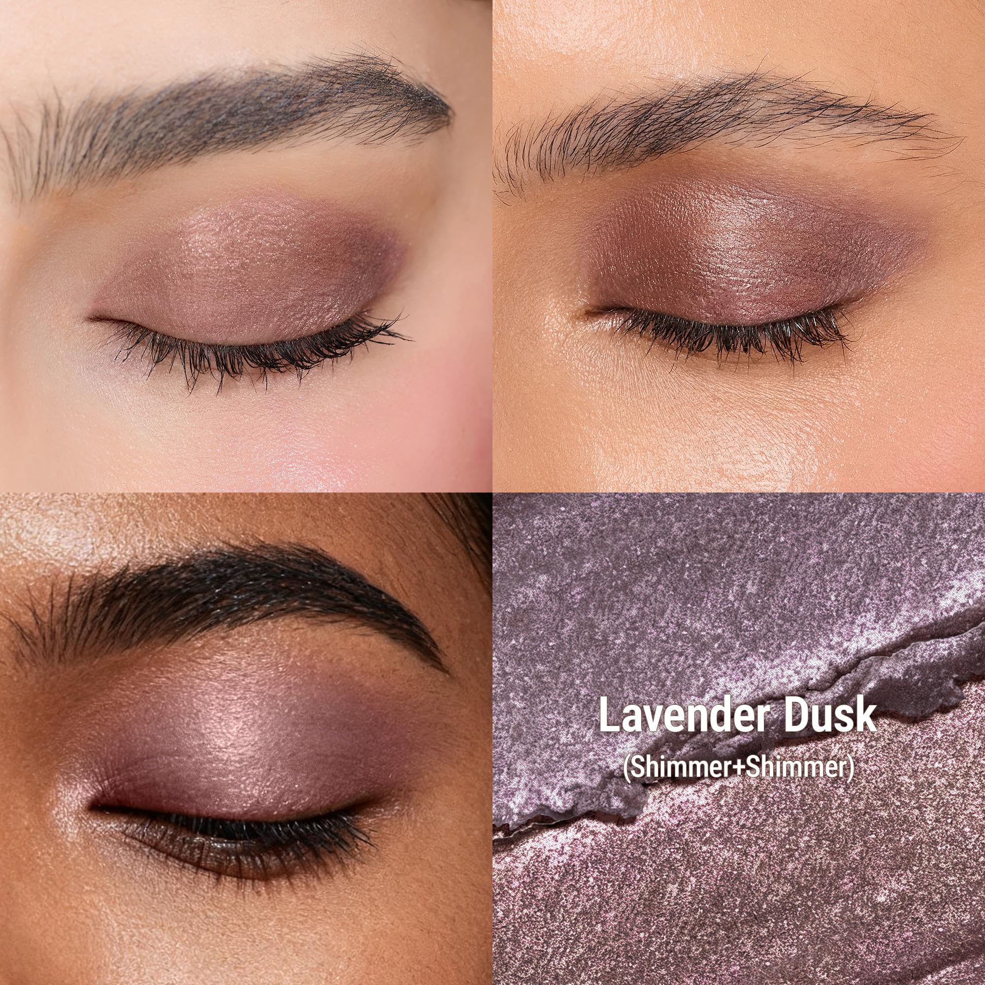 Exmiloo Lavender Dusk swatch highlighting soft lavender shimmer for daytime elegance