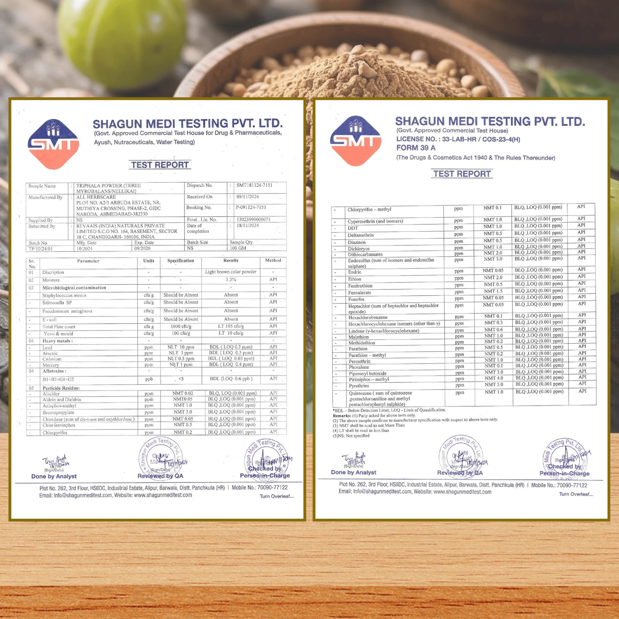 Back label of Exotic Veda Triphala Powder 100g
