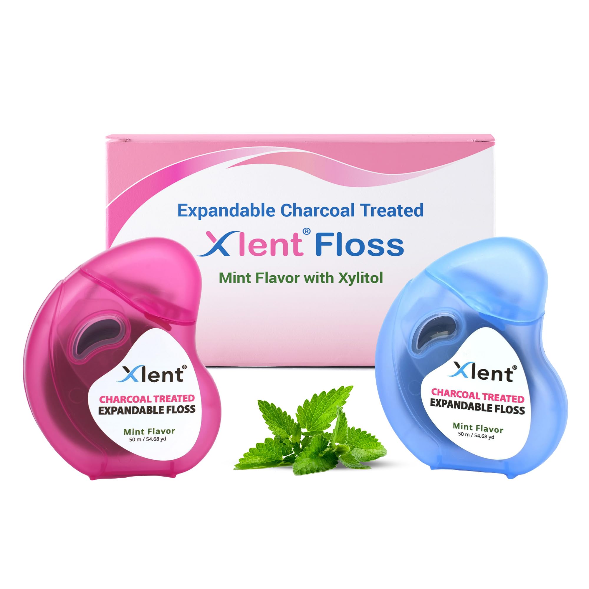 Expandable charcoal floss dispenser front view