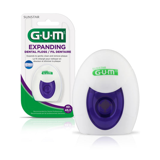 Waxed expanding floss designed to fit between tight teeth