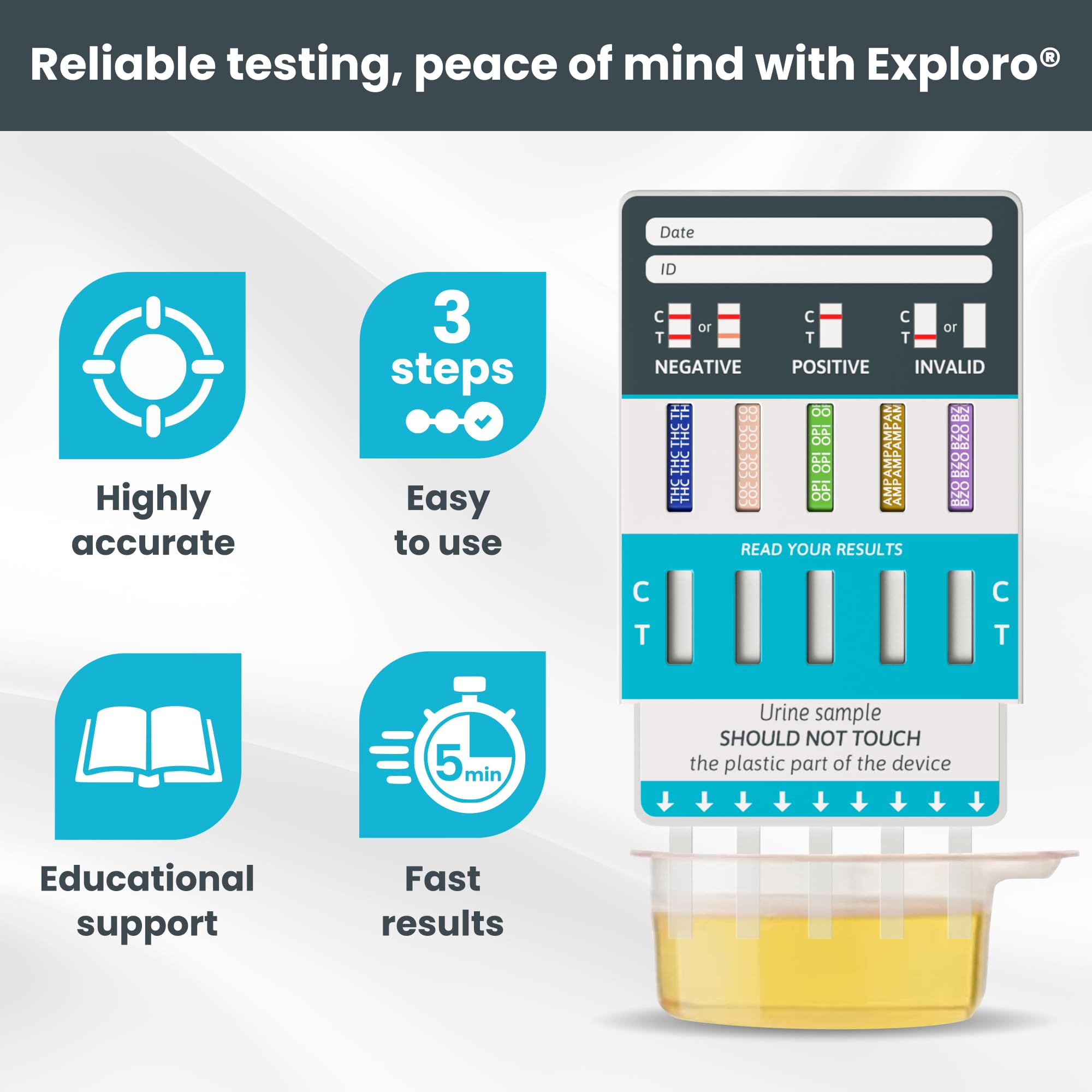 Exploro 5-Panel Drug Test Kit strips