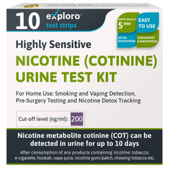Exploro Nicotine Testing Kit at Home box and instruction manual