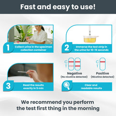 At-home nicotine urine test kit laid out with test strips