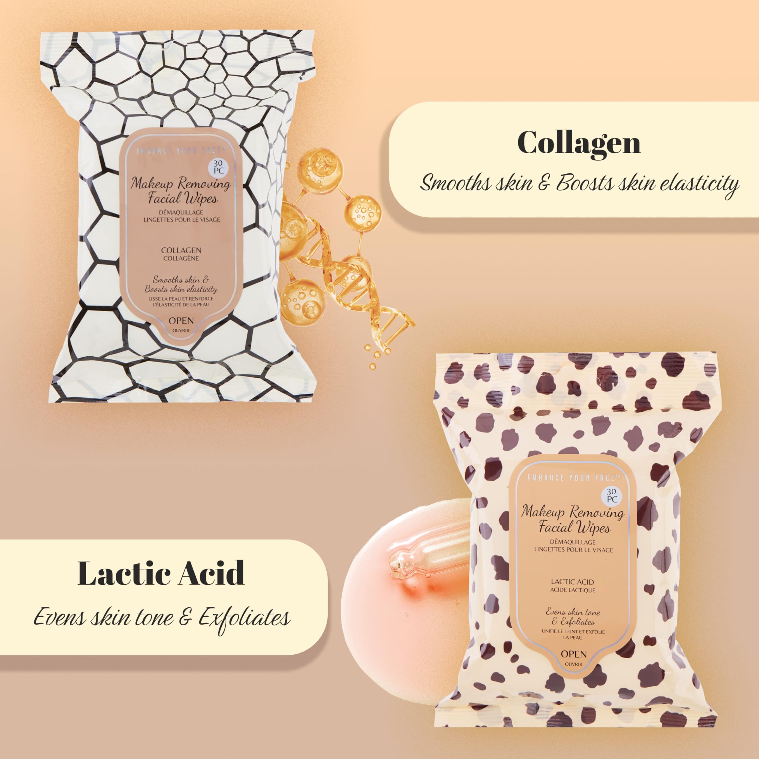 Expressions 4-Pack Makeup Removing Wipes four-packs displayed for versatile cleansing options.