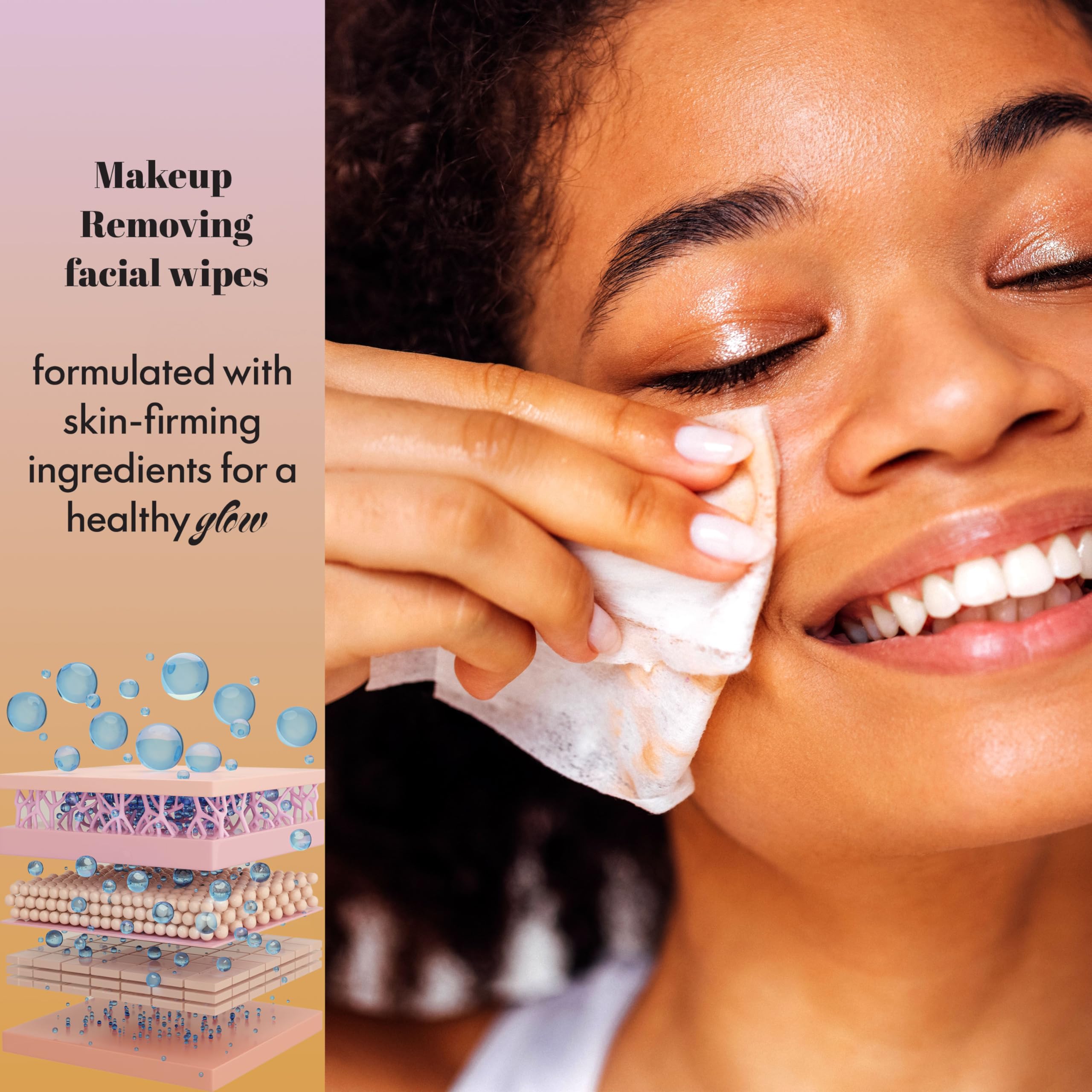 Expressions 4-Pack Makeup Removing Wipes close-up of wipe texture for gentle cleansing.