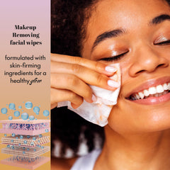 Expressions 4-Pack Makeup Removing Wipes close-up of wipe texture for gentle cleansing.