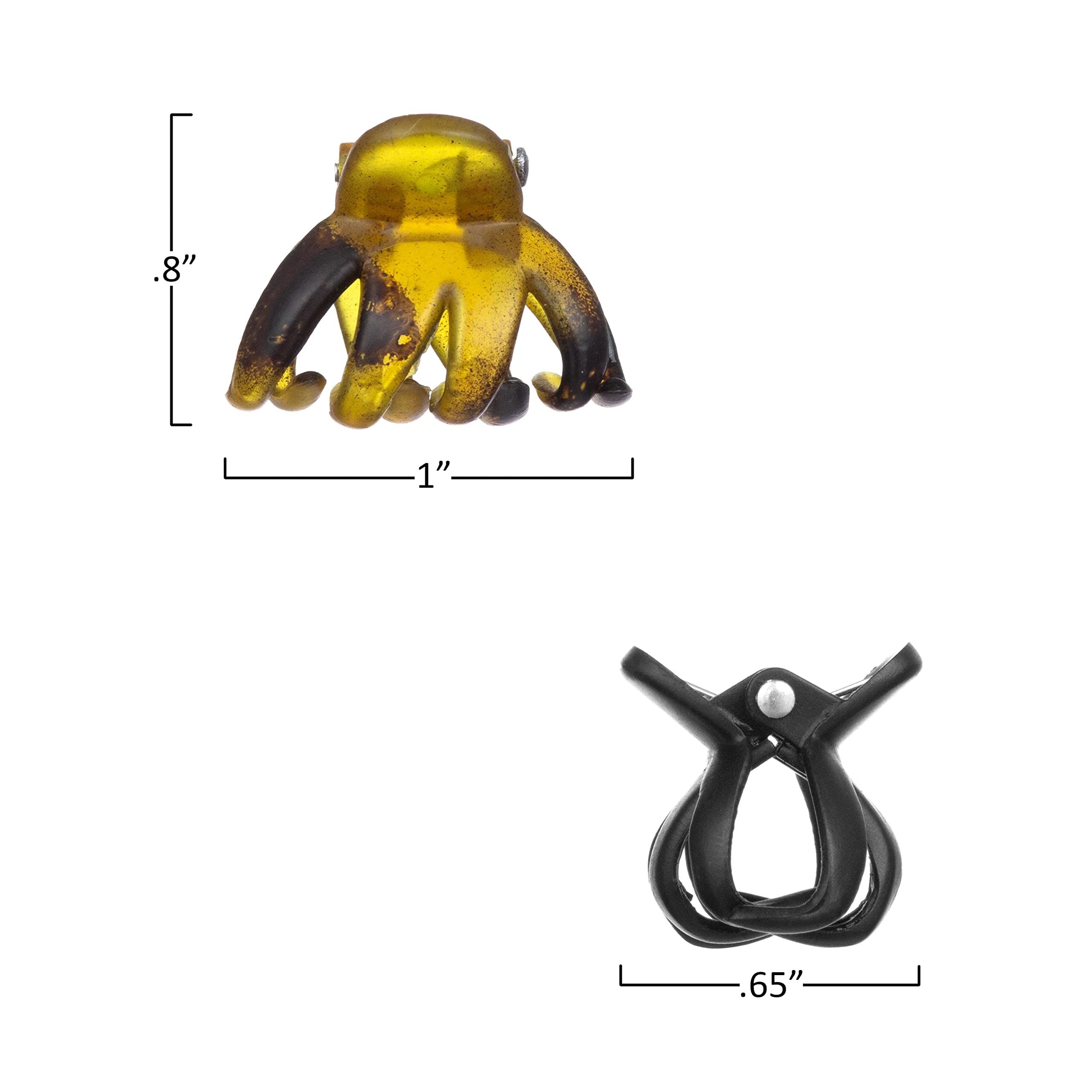 Expressions mini octopus clips closeup on hair, fast secure styling.