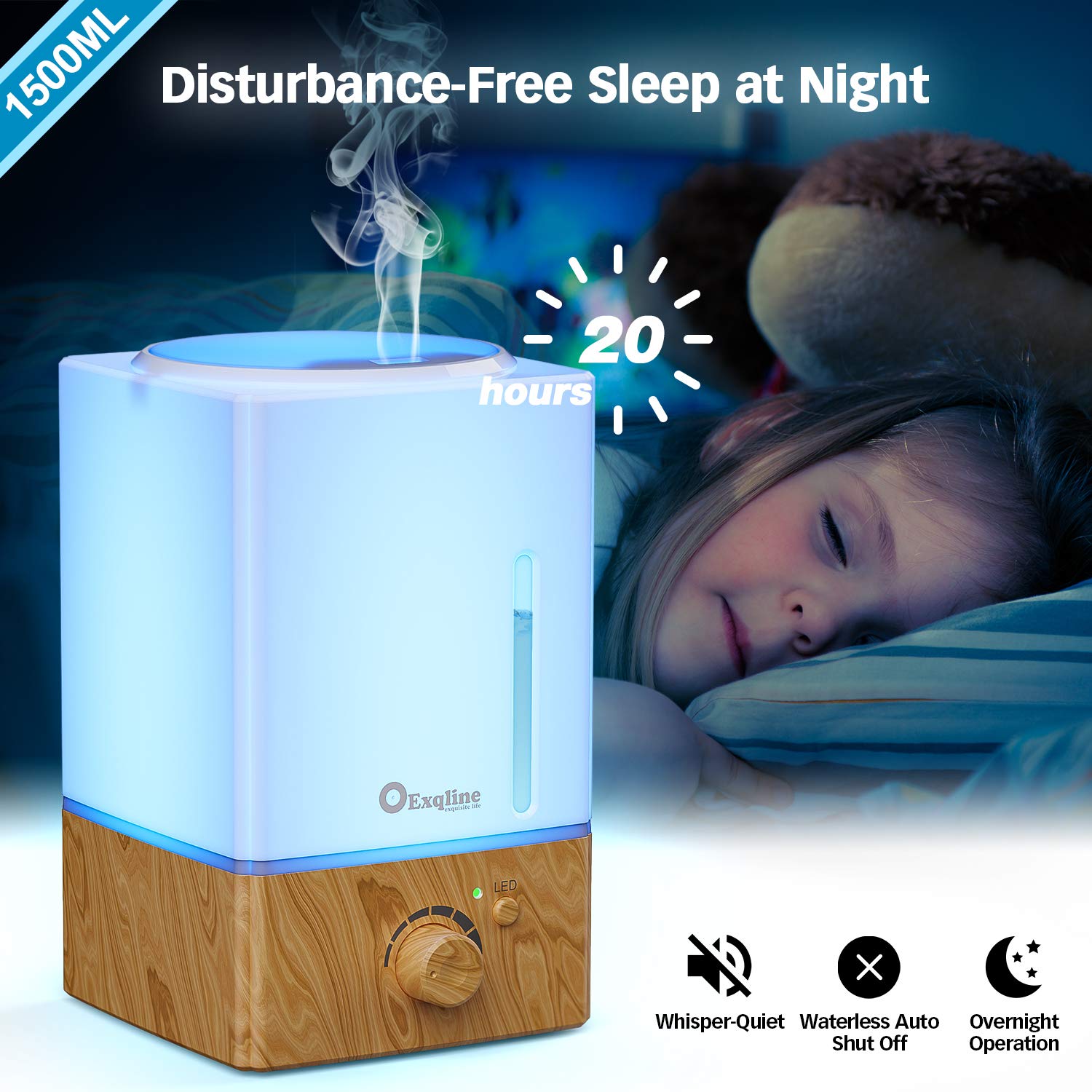 Whisper-quiet ultrasonic operation of Exqline diffuser