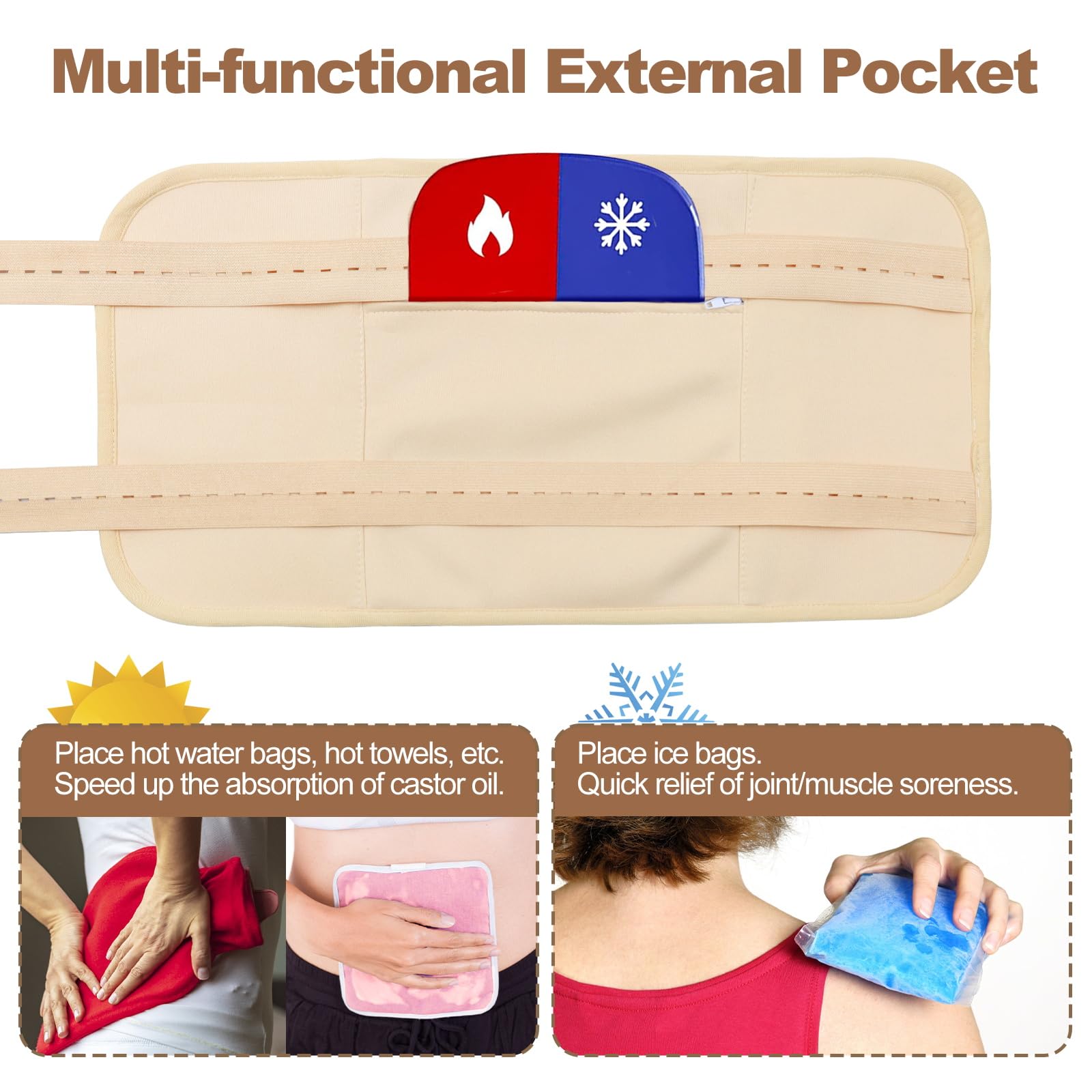 Exterior zippered pocket for hot pack