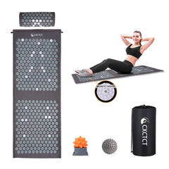 Extra-long yoga acupressure mat set in grey