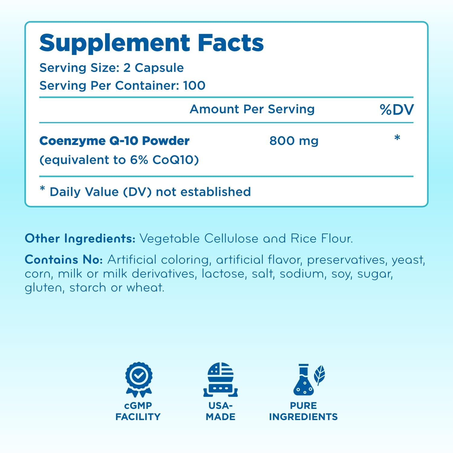 Packaging highlighting 100 servings of CoQ10